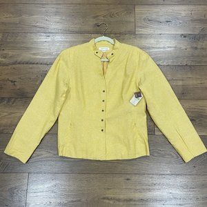 Coldwater Creek Jacket Womens 14 Yellow Linen Blend Belt Detail Blazer Lined NWT